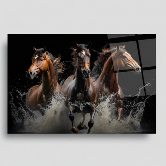 Élégant Chevaux Tableau en Verre Trempé