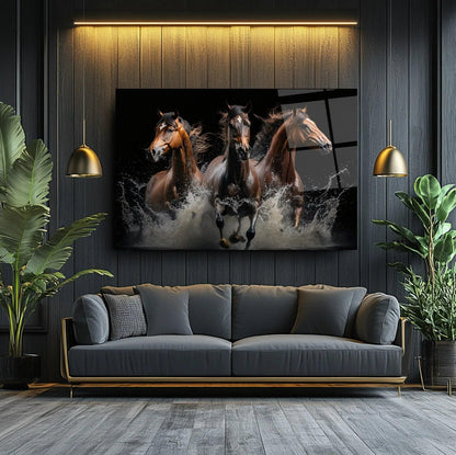 Elegant Horses Glass Wall Art - LUXARTDECO