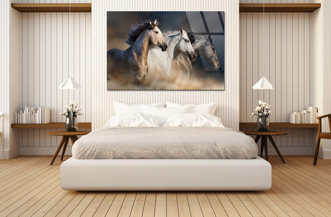 Three Horses Glass Wall Art