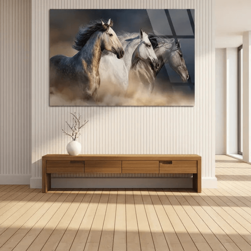 Three Horses Glass Wall Art - LUXARTDECO