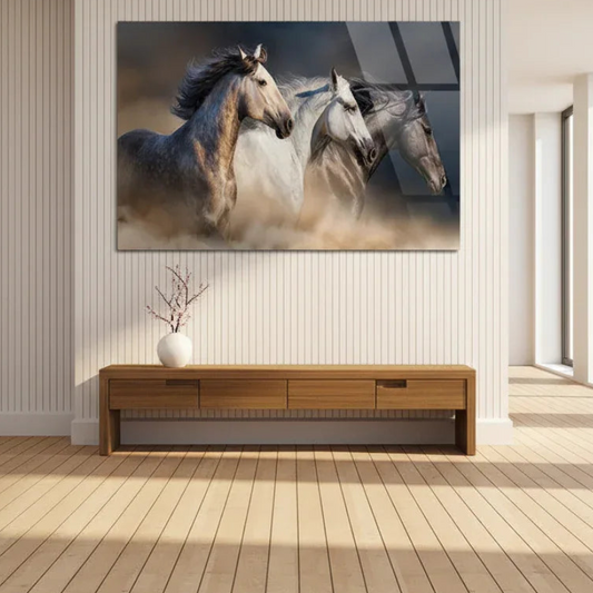 Three Horses Glass Wall Art - LUXARTDECO
