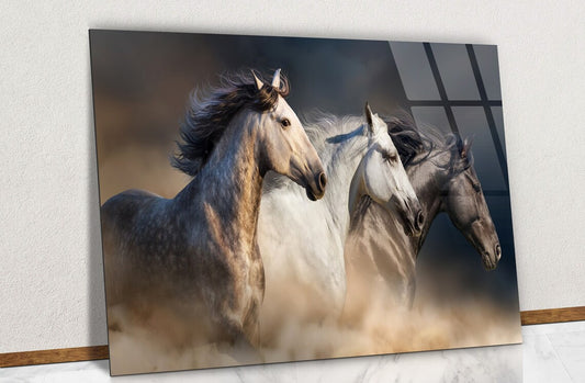 Three Horses Glass Wall Art