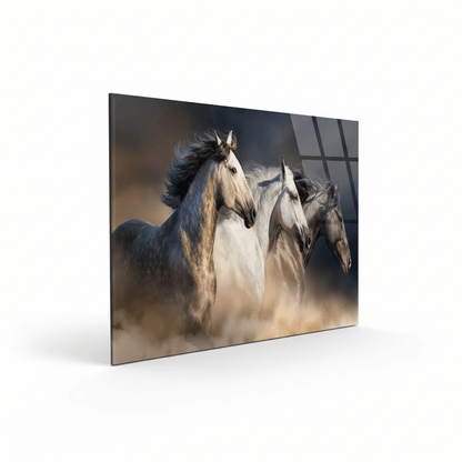 Three Chevaux Tableau en Verre Trempé