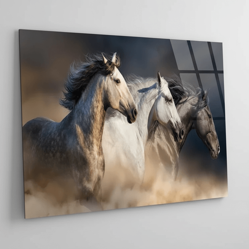 Three Chevaux Tableau en Verre Trempé