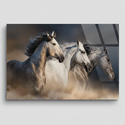 Three Chevaux Tableau en Verre Trempé