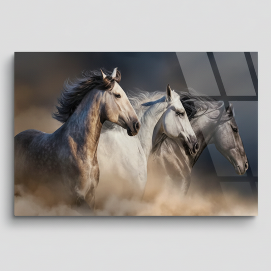 Three Chevaux Tableau en Verre Trempé