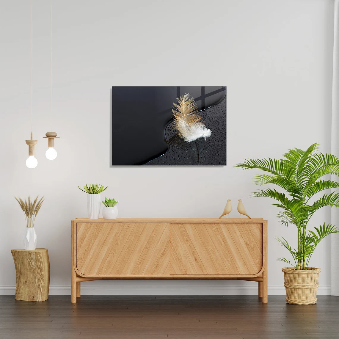 Décoration murale en verre à plumes