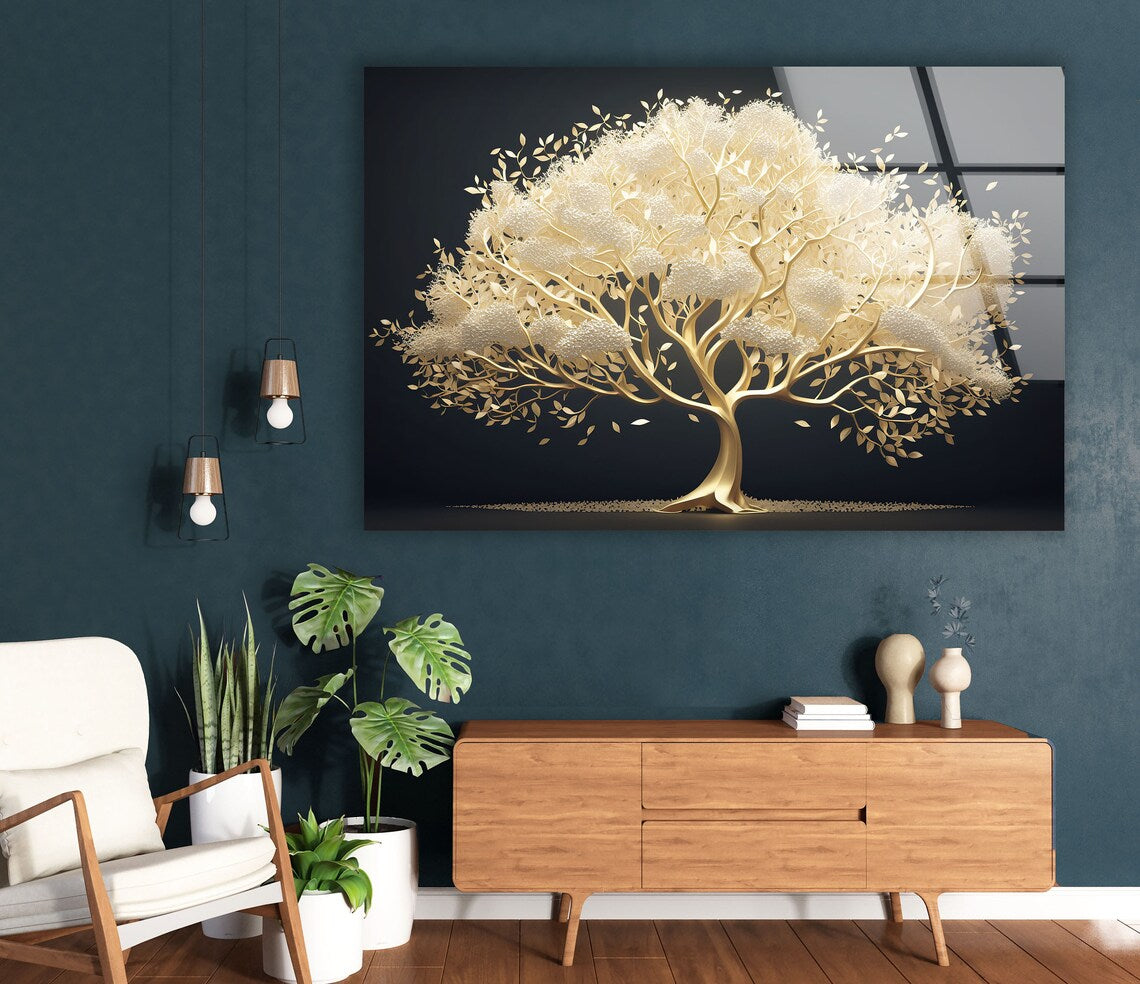 Gold Tree Glass Wall Art
