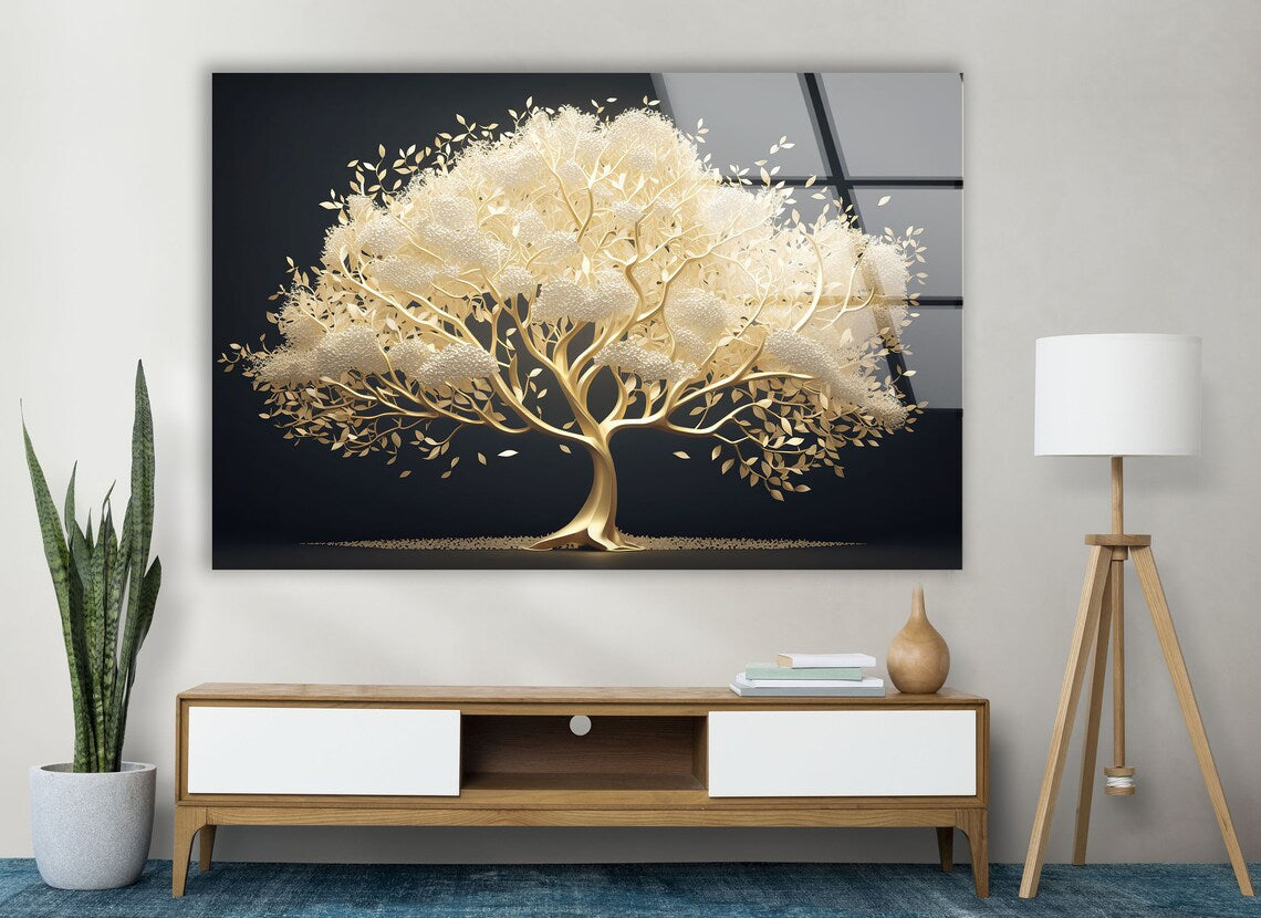 Gold Tree Glass Wall Art