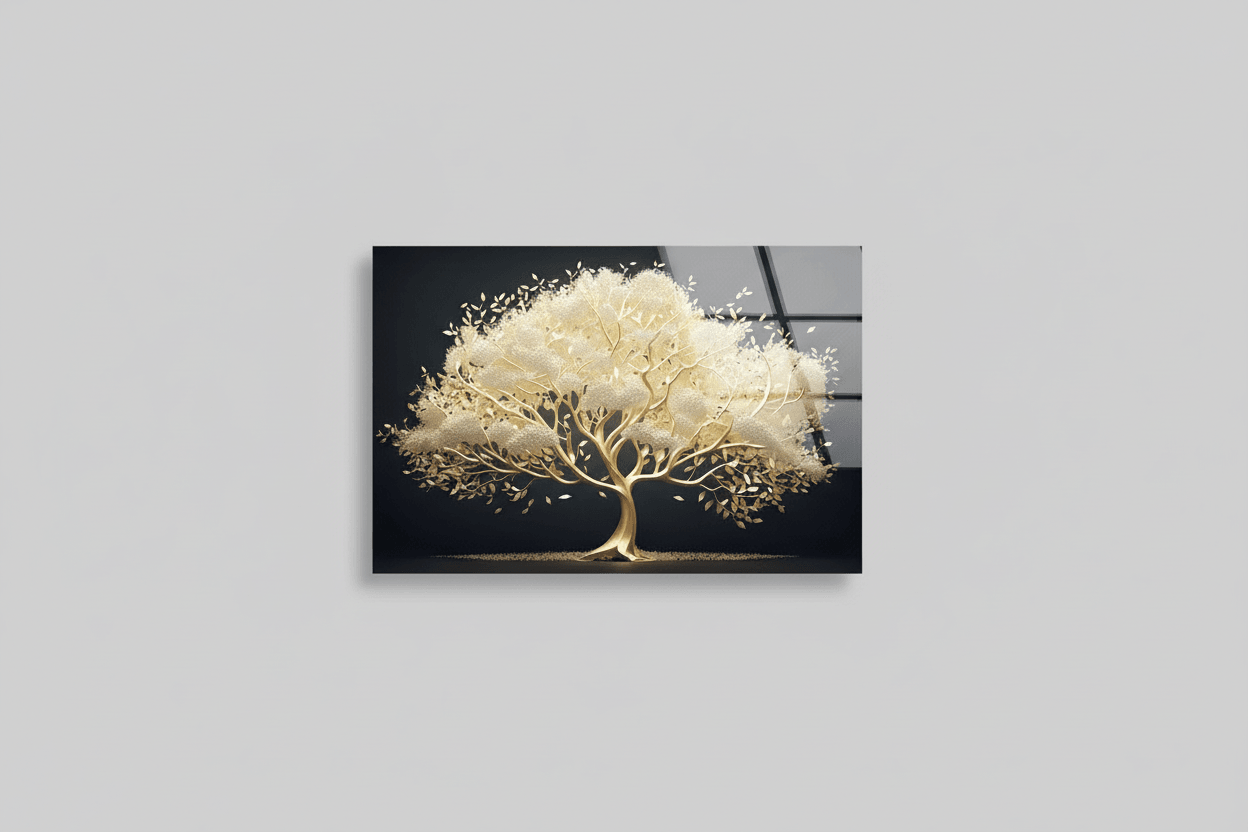 Or Arbre Tableau en Verre Trempé