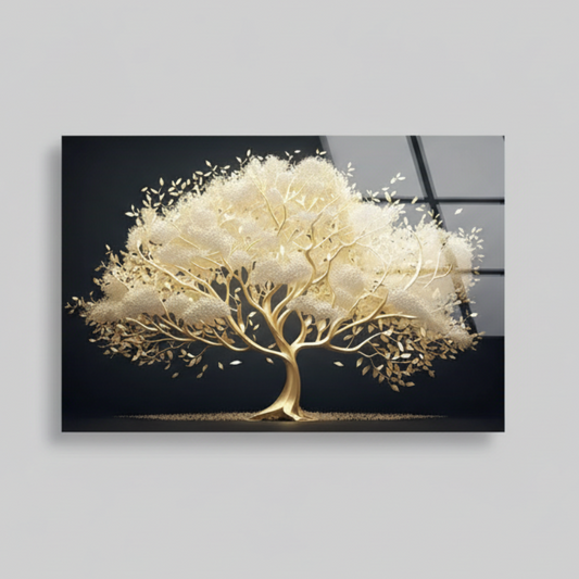 Or Arbre Tableau en Verre Trempé