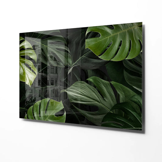 Green Leaves Glass Wall Art