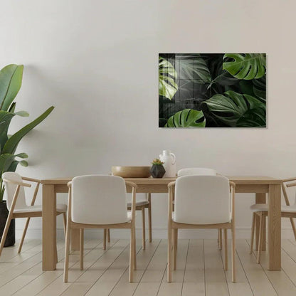 Green Leaves Glass Wall Art - LUXARTDECO