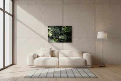 Green Leaves Glass Wall Art - LUXARTDECO