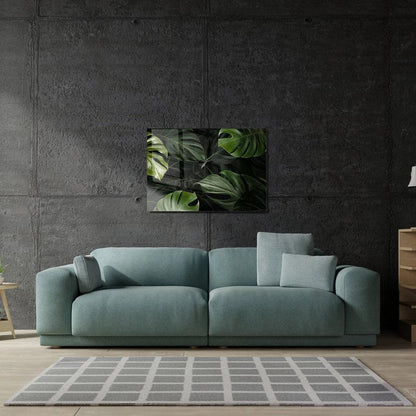 Green Leaves Glass Wall Art - LUXARTDECO