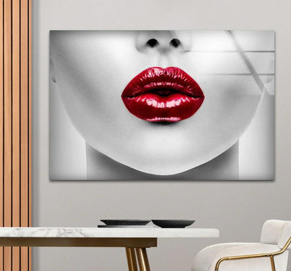 Red Lips Glass Wall Art - LUXARTDECO