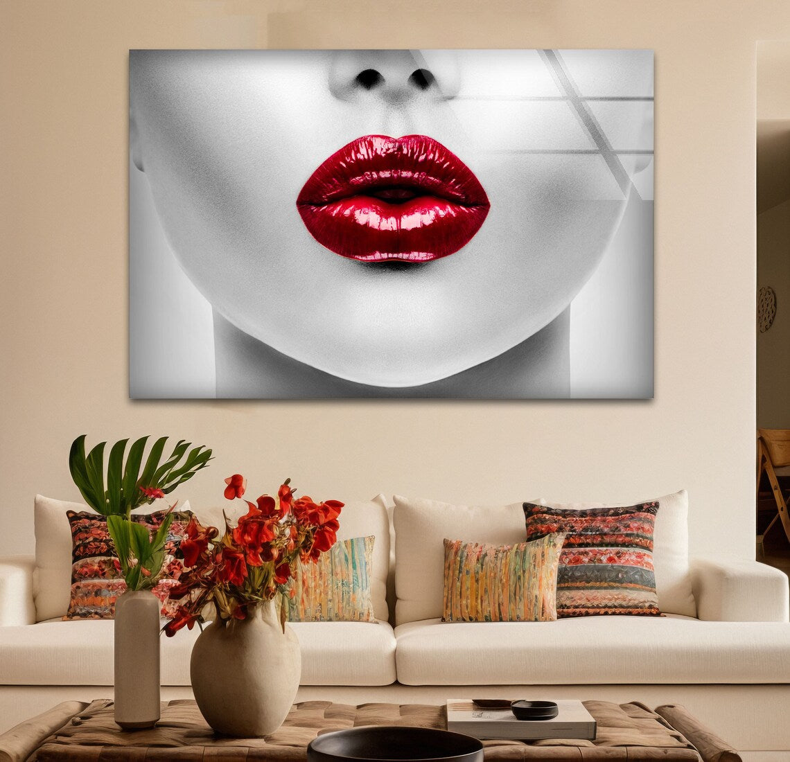 Red Lips Glass Wall Art