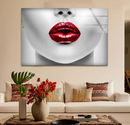 Red Lips Glass Wall Art - LUXARTDECO