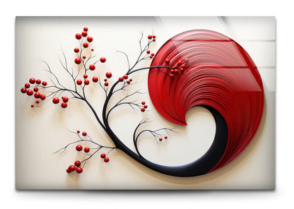 Red & White Abstract Glass Wall Art - LUXARTDECO
