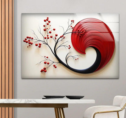 Red & White Abstract Glass Wall Art - LUXARTDECO