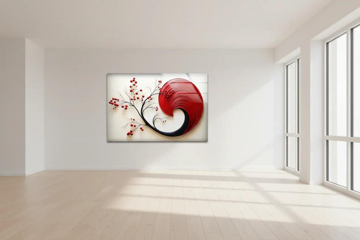Red & White Abstract Glass Wall Art - LUXARTDECO