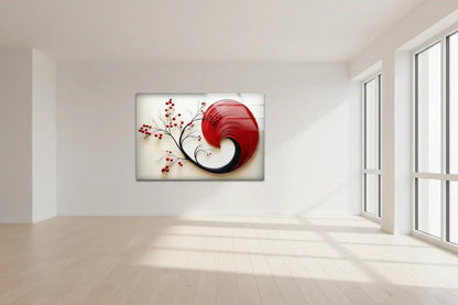 Red & White Abstract Glass Wall Art - LUXARTDECO