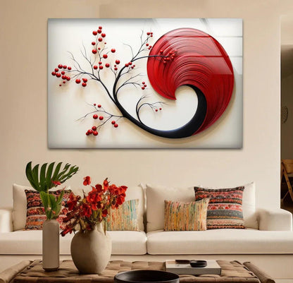 Red & White Abstract Glass Wall Art - LUXARTDECO