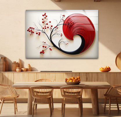 Red & White Abstract Glass Wall Art - LUXARTDECO
