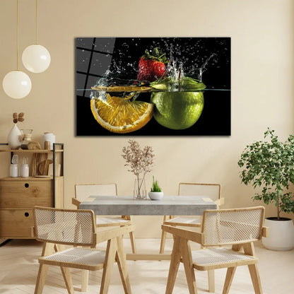 Vibrant Fruit Splash Glass Wall Art - LUXARTDECO