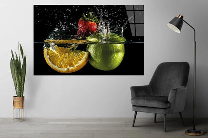 Vibrant Fruit Splash Glass Wall Art - LUXARTDECO