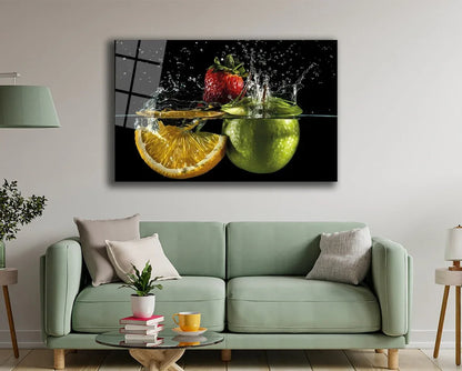 Vibrant Fruit Splash Glass Wall Art - LUXARTDECO