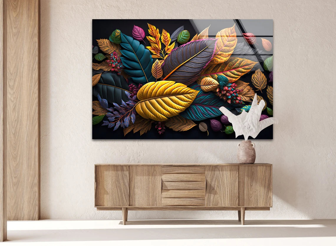 Colorful Leaves Glass Wall Art