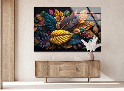 Multicolor Autumn Leaves Glass Wall Art - LUXARTDECO
