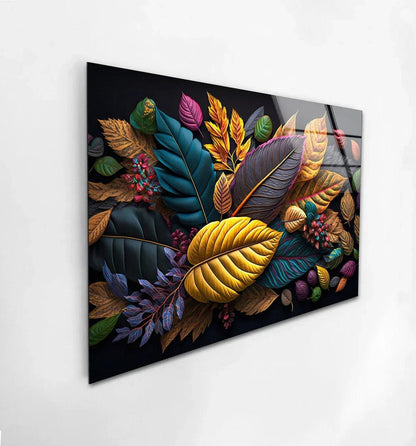 Multicolor Autumn Leaves Glass Wall Art - LUXARTDECO