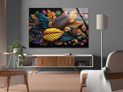 Multicolor Autumn Leaves Glass Wall Art - LUXARTDECO