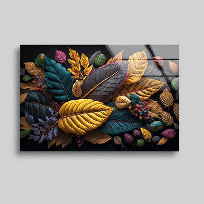 Multicolor Autumn Leaves Glass Wall Art - LUXARTDECO