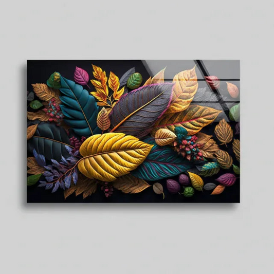 Multicolor Autumn Leaves Glass Wall Art - LUXARTDECO