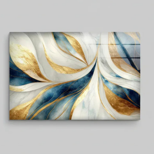 Turquoise & Gold Abstract Glass Wall Art - LUXARTDECO