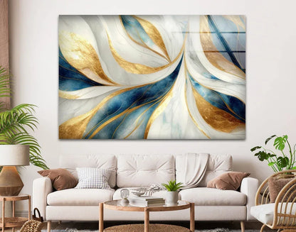 Turquoise & Gold Abstract Glass Wall Art - LUXARTDECO