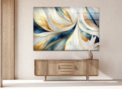 Turquoise & Gold Abstract Glass Wall Art - LUXARTDECO