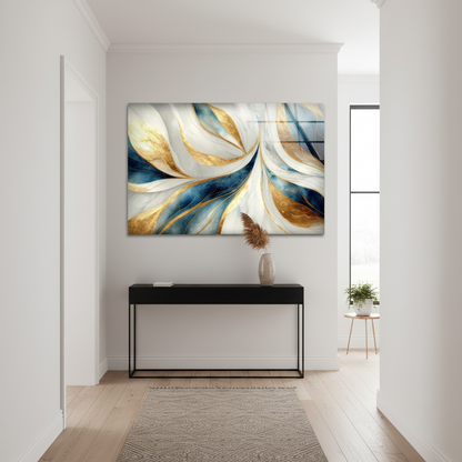 Turquoise & Oro Astratto Quadro in Vetro Temperato