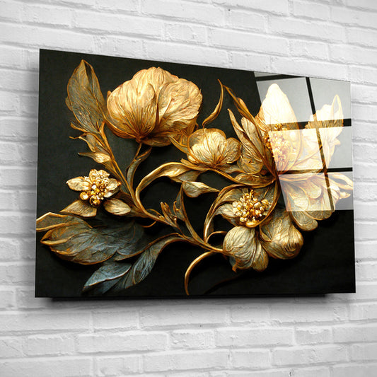 Golden Flower Glass Wall Art