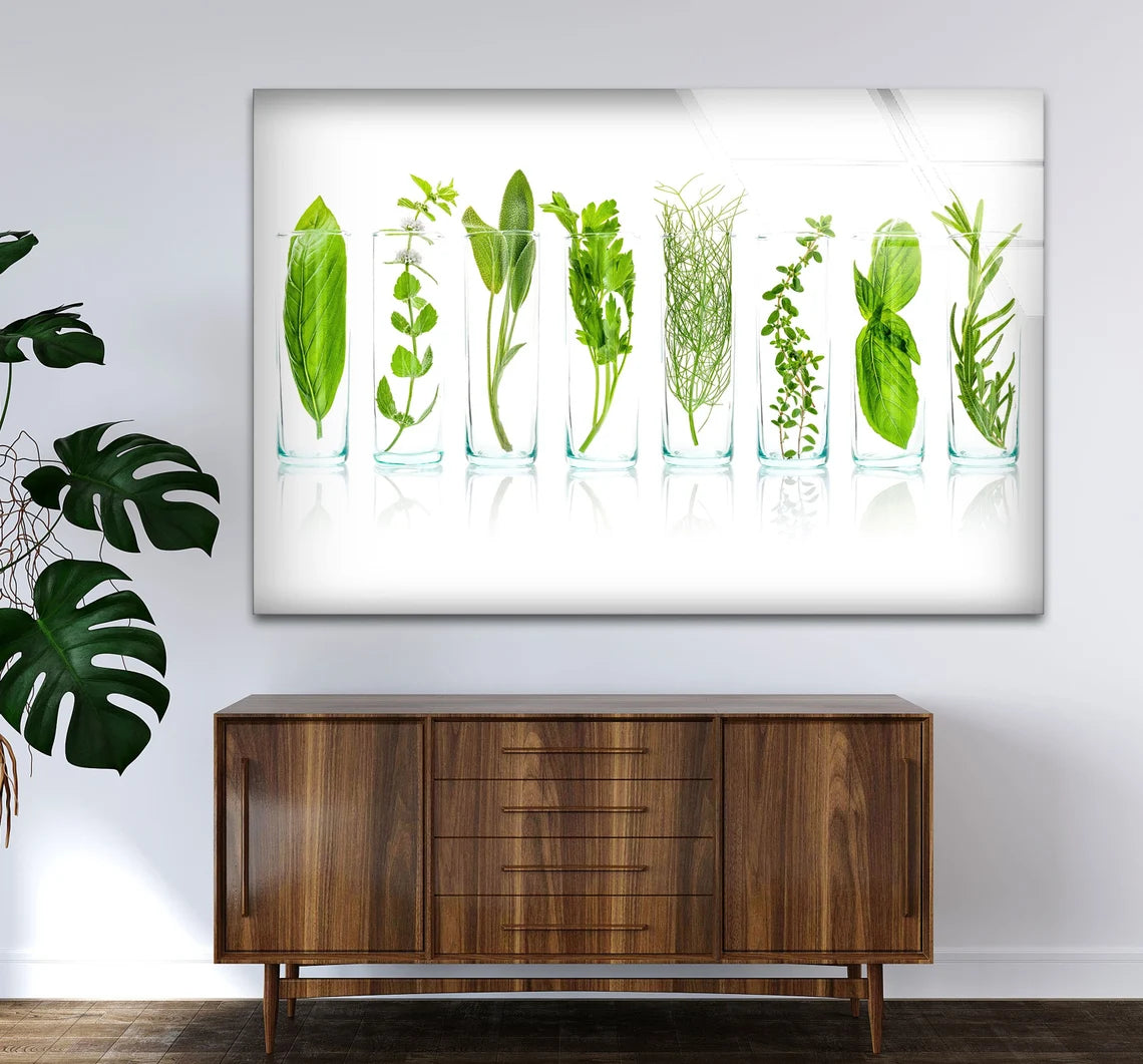 Green Spices Glass Wall Art
