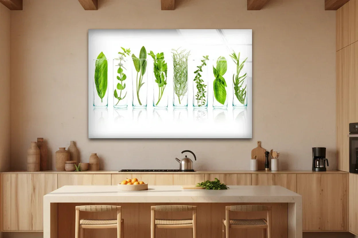 Green Spices Glass Wall Art - LUXARTDECO