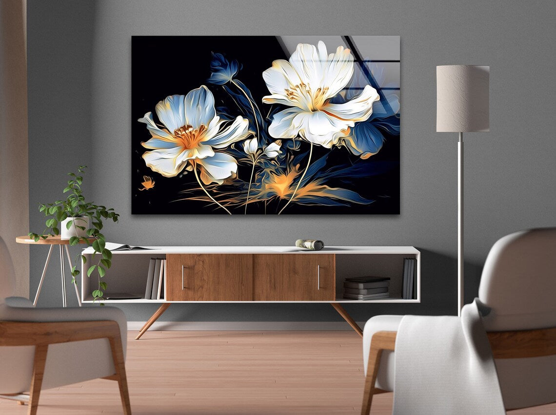 White Flower Glass Wall Art