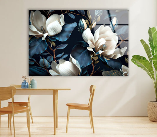 White Magnolia Glass Wall Art