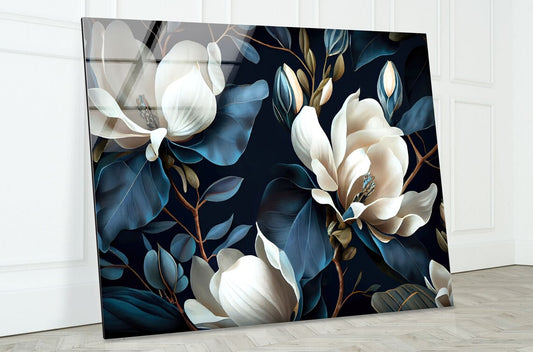 White Magnolia Glass Wall Art