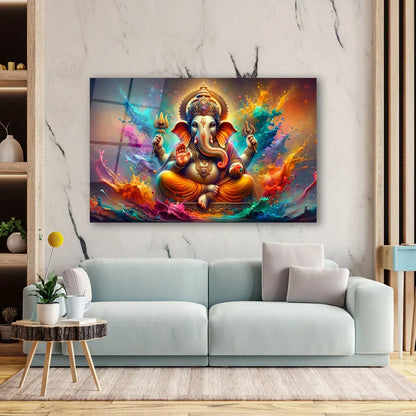 Colorful Ganesha Glass Wall Art - LUXARTDECO