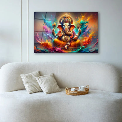 Colorful Ganesha Glass Wall Art - LUXARTDECO