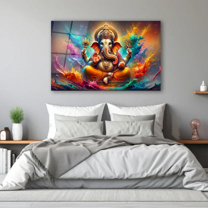Colorful Ganesha Glass Wall Art - LUXARTDECO